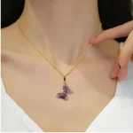 Rock Crystal Necklace Butterfly Necklaces Natural Stone Amethysts Clear Quartz Tiger Eye Pendants Stainless Steel Chain H158 - Image 6