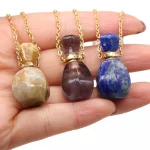 Natural Stone Perfume Bottle Pendant Necklace Rose Quartzs Lapis Lazulis Necklace For Jewelry Gift Length 66+5cm Size 16x33mm - Image 3