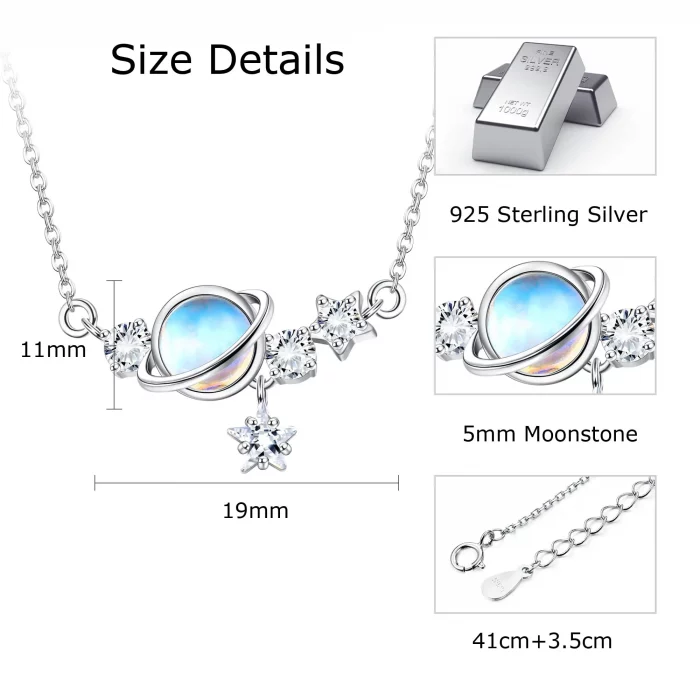 Fansilver 925 Sterling Silver Necklace Moonstone Pendant Necklace Silver Chain Necklace Gifts for Her Valentine's Day with Box - Image 3