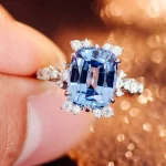 Provence 10K/14K gold cushion cut cornflower blue lab sapphire rings flower gemstone diamond ring Anniversary Birthday gift - Image 4