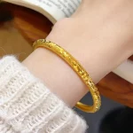 Real Kt18 Golden Color Starry Sky Bangle for Women NecklaceWedding Engagement Fine Bracelet Bangle Jewelry Not Fade
