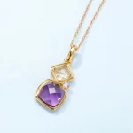 Wong Rain Vintage 10K Gold Plated 925 Sterling Silver Lab Sapphire Amethyst Garnet Citrine Gems Pendant Necklace Fine Jewelry - Image 3