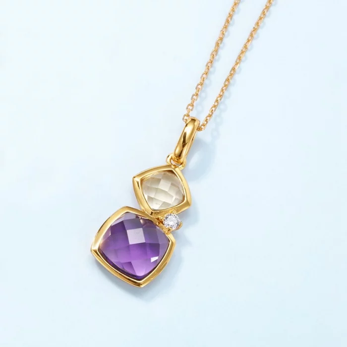 Wong Rain Vintage 10K Gold Plated 925 Sterling Silver Lab Sapphire Amethyst Garnet Citrine Gems Pendant Necklace Fine Jewelry - Image 3