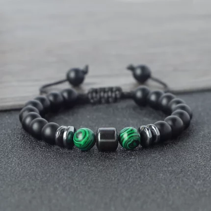 Natural Stone Beads Bracelet Women Green Malachite Yellow Tiger Eye Stone Beads Elastic Strand Wristband Jewelry Gift for Friend