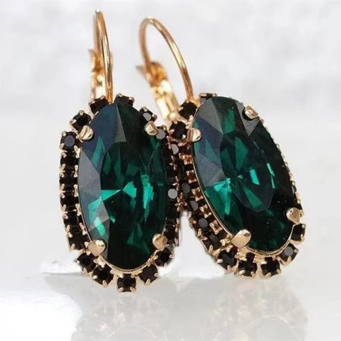 Emerald Earrings Luxury Green Crystal Earrings Big Gem Earrings Women's Black Zircon Jewelry Women's Fashion Elegant Earrings - Image 2