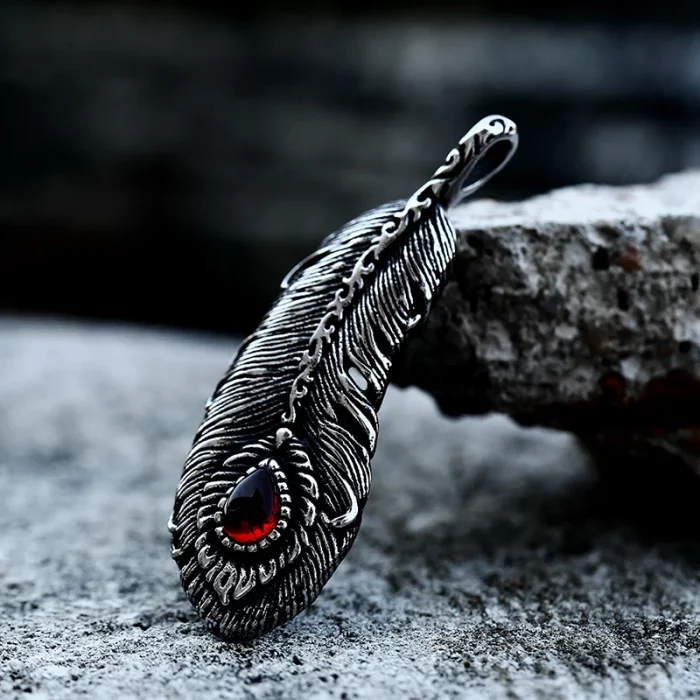BEIER Hot Sell Popular Fire Feather Red Zircon Pendant Necklace Stainless Steel Fashion Jewelry For Men Women Cool Gift BP8-916 - Image 6