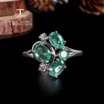 Light Luxury 925 sterling silver women's ring real gemstone natural oval Emerald fine jewelr for daily wear or Anniversary gifts