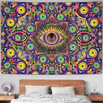 Blacklight Eyes Tapestry Boho Mandala Black Light Tapestries Hippie UV Reactive Wall Tapestry Trippy Abstract Tapestry For Room - Image 6