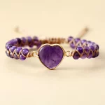 Amethyst Heart-shaped Double-layer Bohemian Boho Hand Woven Natural Stone Beads Adjustable Beaded Bracelet for Women Fashion - Image 2