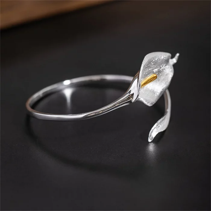 Retro S925 Sterling Silver Simplicity Calla Lily Bracelet for Women Fine Fashion Party Weddings Jewelry Personality Design - Image 4
