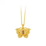 Luxury 24K 9999 Pure Gold real gold Silk Hollow Ruby Butterfly Pendant Butterfly Necklace Women's Clavicle Chain - Image 6