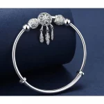 Adjustable size 925 Sterling Silver Bangle cuff Dreamcatcher Tassel Feather Round Bead Charm Bracelet jewelry For Women wedding - Image 3