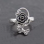 Buyee 925 Sterling Silver Female Big Ring Elegant Rose Flower Open Ring Finger for Women Fashion Ethnic Jewelry Circle Gift - Image 2