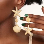 Vintage Metallic Exaggerate Shell Starfish Women Earrings Geometric Trendy Fashion Jewelry Personality Exquisite Unique RG0045