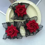 New Fashion Gothic Ruffle Lace Red Rose Wristbands Lolita Charm Bracelets Flower Mesh Hand Ornaments Lace Wristbands Accessories - Image 5