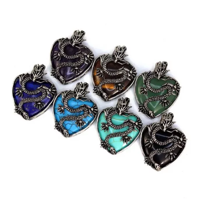 Vintage Animal Dragon Man Necklace Natural Stone Purple Crystal Heart Pendant for Women Amethysts Rose Pink Quartz Jewelry Gift - Image 4
