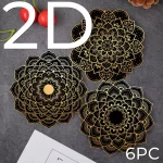 Set of 6 2D Black and Gold Mandala Theme Pattern Art Coasters Round Wooden Heat ResistantNon-SlipHomeDecorGiftMulti-Functional - Image 4