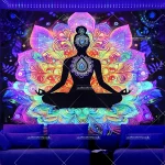 Blacklight Tapestry Seven Chakra Yoga Meditation Tapestry UV Reactive Black Light Poster Lotus Spiritual Wall Hanging For Room - Image 5