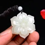 Natural Chinese White Jade Rich Flower Pendant Hand-carved Ladies Flower Necklace Fashion Luxury Jewelry Girlfriend Mom Gift - Image 2