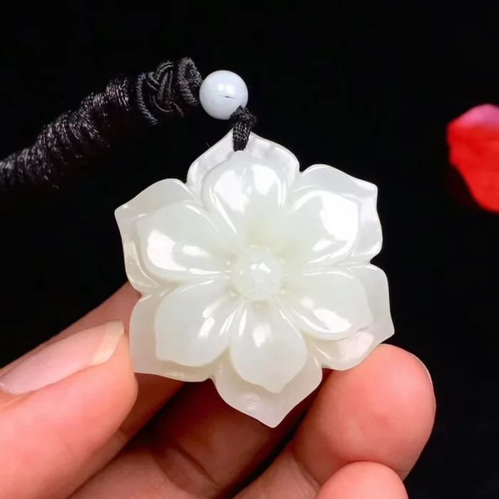 Natural Chinese White Jade Rich Flower Pendant Hand-carved Ladies Flower Necklace Fashion Luxury Jewelry Girlfriend Mom Gift - Image 2