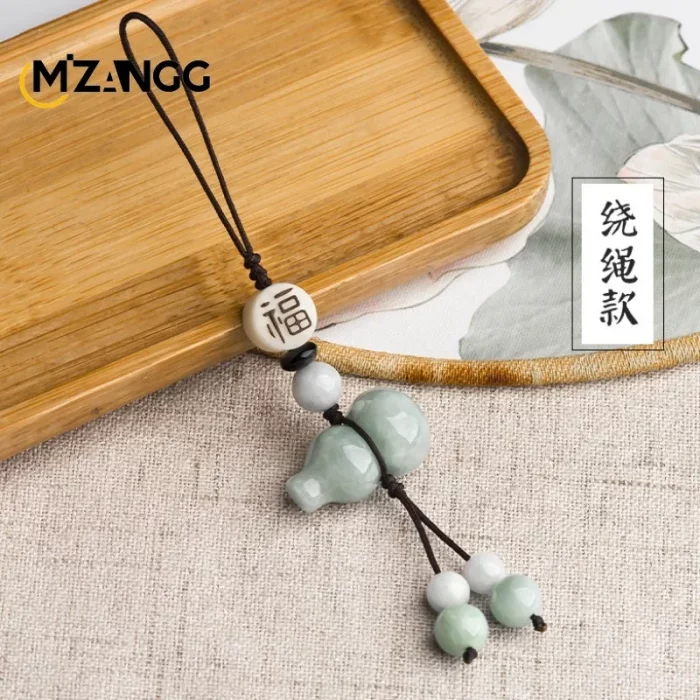 Original Natural A Goods Jadeite Gourd Mobile Phone Pendant Chinese Style Simple Jade Car Key Chain Bag Hanging Men and Women - Image 3