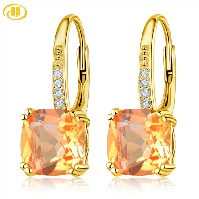 Hutang Natural Yellow Citrine Earrings 925 Sterling Silver 4 Carats Gemstones Fine Crystal Jewelry for Women Christmas - Image 2