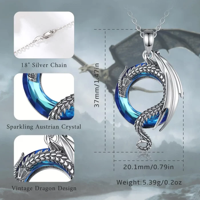 Eudora Real 925 Sterling Silver Dragon Neckalce for Women Luxury Austrian Crystal Cool Dragon Pendants Necklaces Trendy Jewelry - Image 3