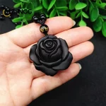 Obsidian Rose Pendant Personalized Black Rose Hand-carved Fashion Couple Rose Pendant High-grade Gifts - Image 2