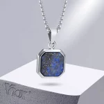 Vnox 15mm Square Pendant Necklace for Men, Gemetric Enamel Lapis Lazuli Stone Pendant with Box Chain, Simple Sport Neck Collar - Image 2