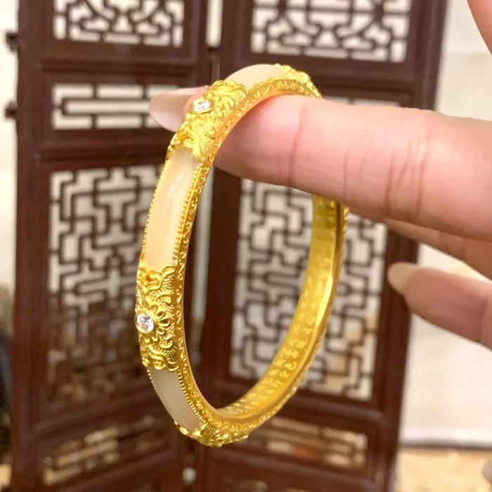New Women's Bracelet Palace Style Golden Jade Good Luck Hotan Jade Luxury Jewelry 9999 24K real gold - Image 4