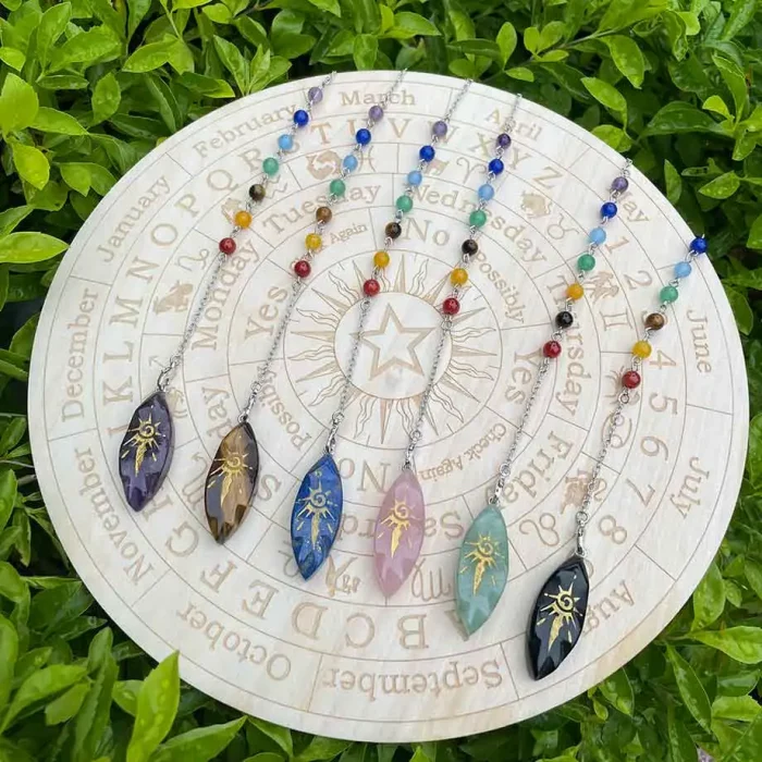 Real Irregular Crystal Pendulum for Divination Wicca Reiki Sun Symbol Pendant Clear Quartz Black Obsidian Spiritual Pendulo X246 - Image 6