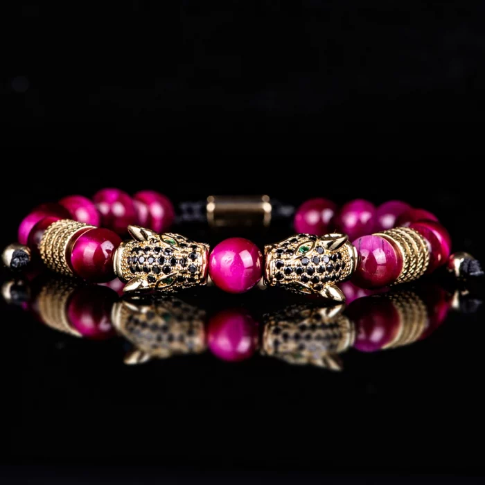 New Trend Double Leopard head Handmade tiger's-eye Bracelets Accessories Handmade Men's Jewelry Pulseras homme - Image 4