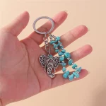 Ethnic Turquoise Stone Elephant Keychain for Women Men Key Ring Pendant Handbag Decor DIY Handmade Jewelry Gift - Image 7