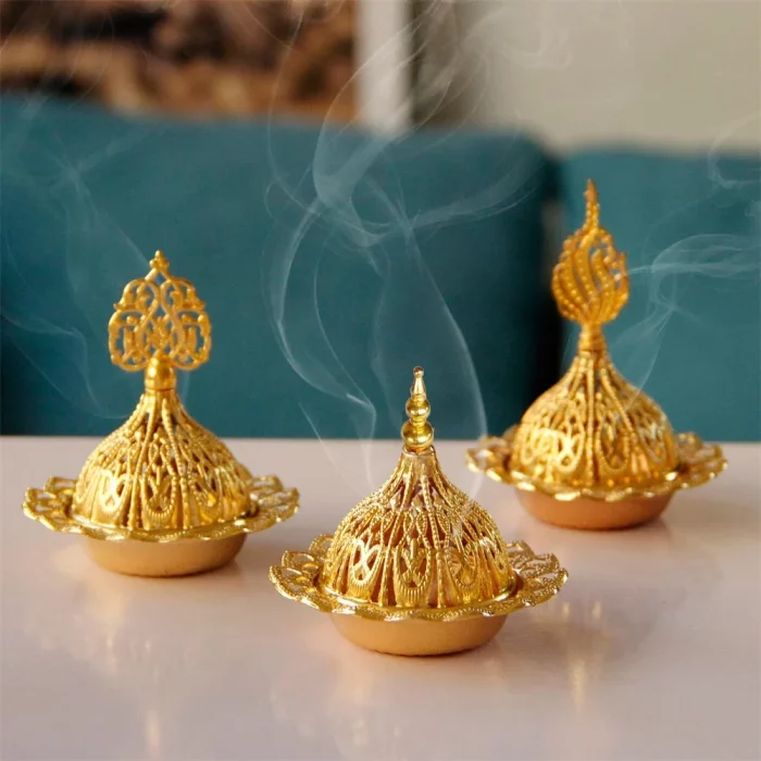 Retro Copper Mini Crown Hollow Out Incense Stick Burner Holder Golden Arab Burner Catcher Home Decoration Sandalwood Censer - Image 2