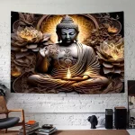 Big Buddha tapestry lotus yoga meditation tapestry dark lotus suitable for bedroom living room dormitory decoration - Image 3
