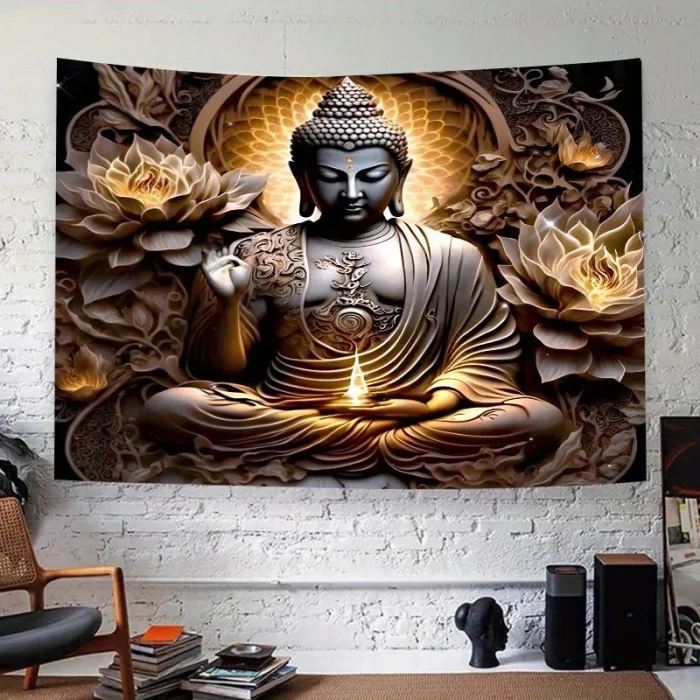 Big Buddha tapestry lotus yoga meditation tapestry dark lotus suitable for bedroom living room dormitory decoration - Image 3