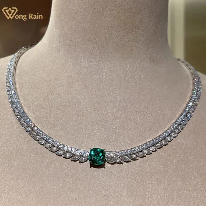 Wong Rain Vintage 925 Sterling Silver Emerald High Carbon Diamond Gemstone Sparkling Necklace Pendant Jewelry Anniversary Gifts - Image 2