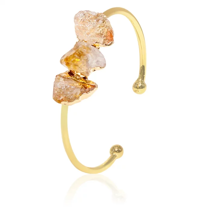 Irregular Raw Citrine Stone Bracelet for Women Handmade Open Cuff Bangle Jewelry - Image 2