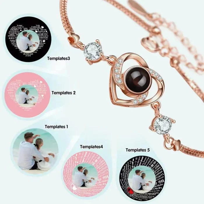Custom Photo Projection Bracelet Heart Zircona Pendant Stainless Steel Couple DIY Picture Inside Bracelet For Women Jewelry - Image 5