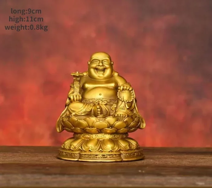 Copper Maitreya Big Belly Laughing Buddha Attracting Wealth Household Offerings Statue - Image 4