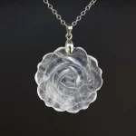 35mm Natural Crystal Carved Rose Flower Stone Pendant Amethyst Quartz Agate Lapis Lazuli Jewelry Charm Chain Necklace For Women - Image 5