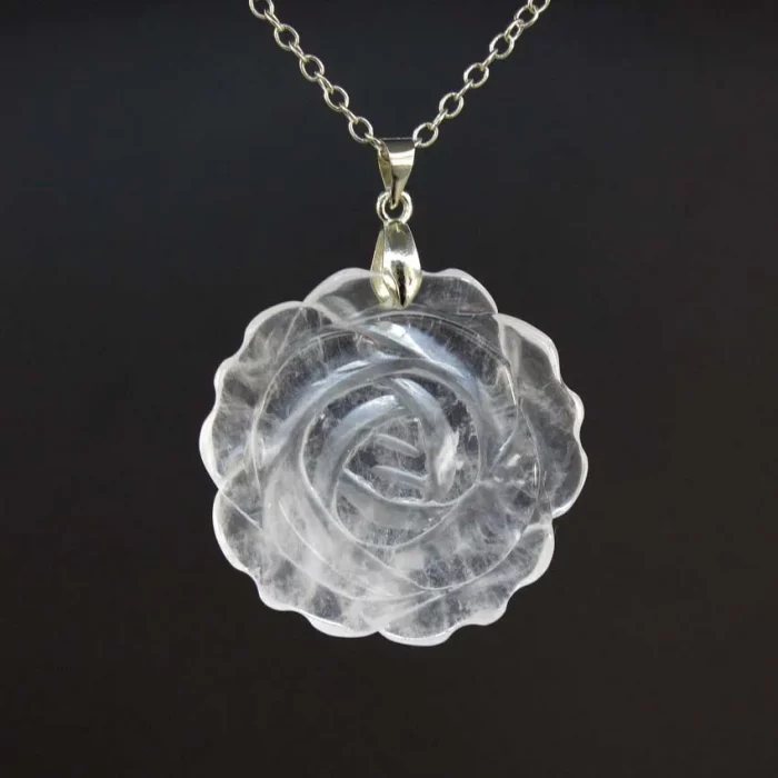 35mm Natural Crystal Carved Rose Flower Stone Pendant Amethyst Quartz Agate Lapis Lazuli Jewelry Charm Chain Necklace For Women - Image 5