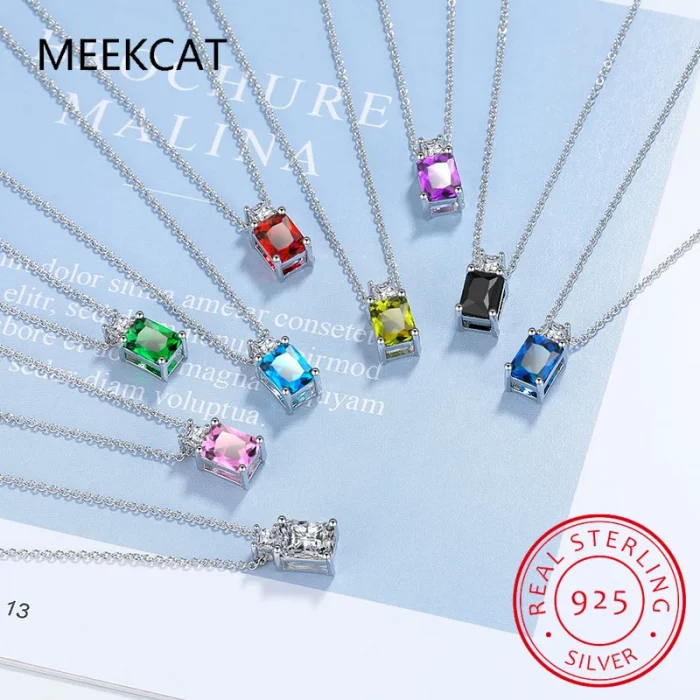 Emerald Cut Natural Garnet Amethyst Peridot Blue Topaz 925 Sterling Silver Square Pendant Necklace Colorful Gemstone Jewelry - Image 2
