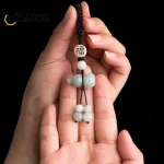 Original Natural A Goods Jadeite Gourd Mobile Phone Pendant Chinese Style Simple Jade Car Key Chain Bag Hanging Men and Women - Image 7