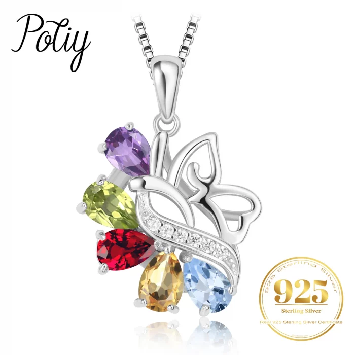 Potiy Natural Citrine Peridot Amethyst Garnet Sky Blue Topaz Stud Pendant Necklace No Chain 925 Sterling Silver Women Party - Image 2