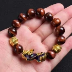 Pi Xiu Tiger Eye Stone Beads Bracelet Feng Shui Yellow Power Stone Women Men Elastic Jewelry Gold Color Pixiu Good Luck Bracelet - Image 7