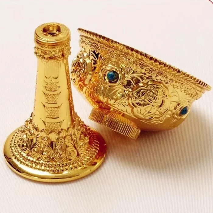 Buddhism Guardian Manza Inlaid Gem Tibetan Alloy ,2 Layer Tantric Altars Holy Water Cup Plate Ornament,Buddhist Item Religious - Image 4