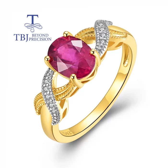 Solitare silver ring with natural filled ruby oval 6*8mm 2ct gemstones fine jewelry for women classic design - Image 2