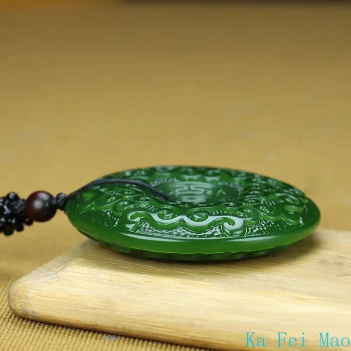 Genuine Natural Jade Pendant Green Circle Hand-polished Double-sided Carving Men and Women Lovers Models Charm Jewelry Necklace - Image 3