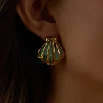 Uworld Holiday Ocean Shell Colored Abalone Shell Earrings 18K Gold Color Plated Stainless Steel Hollow Shell Earrings Women's Ac